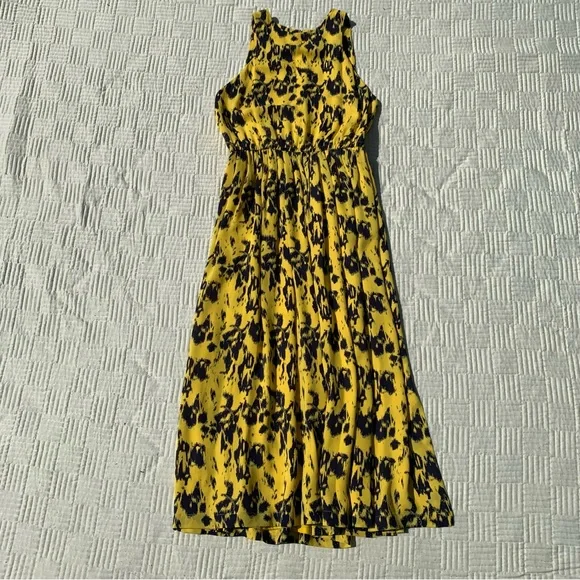 Yigal Azrouël Yellow and Navy Blue Halter Dress Size 8 - Picture 2 of 9
